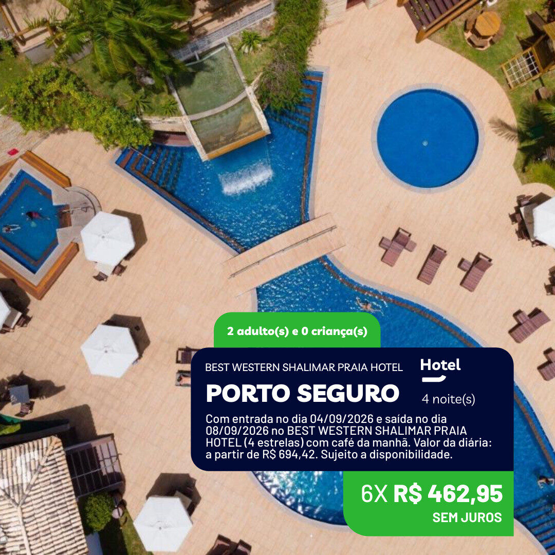 Porto seguro - Best Western Shalimar - 2 adultos - 4 noites com cafe da manha - 04-09 a 08-09-26