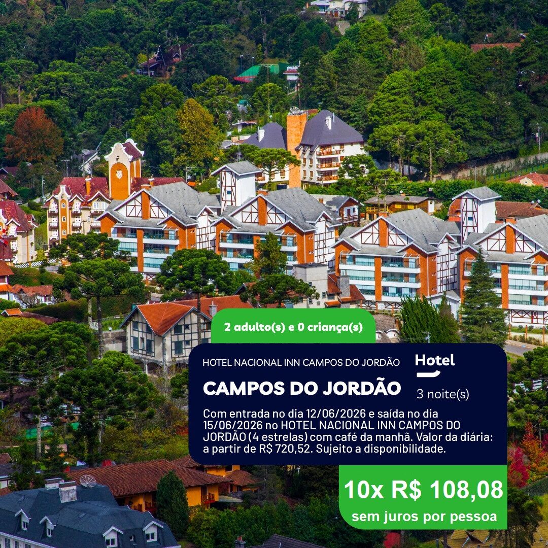Campos do Jordao - SP - 2 adultos - 3 noites - Junho 2026 - 12-06 a 15-06-26 - Hotel Nacional Inn