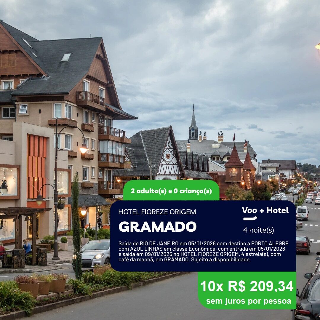 Gramado - 2 adultos - 4 noites - 05-01 a 09-01-26 - Hotel Fiorezi Origem