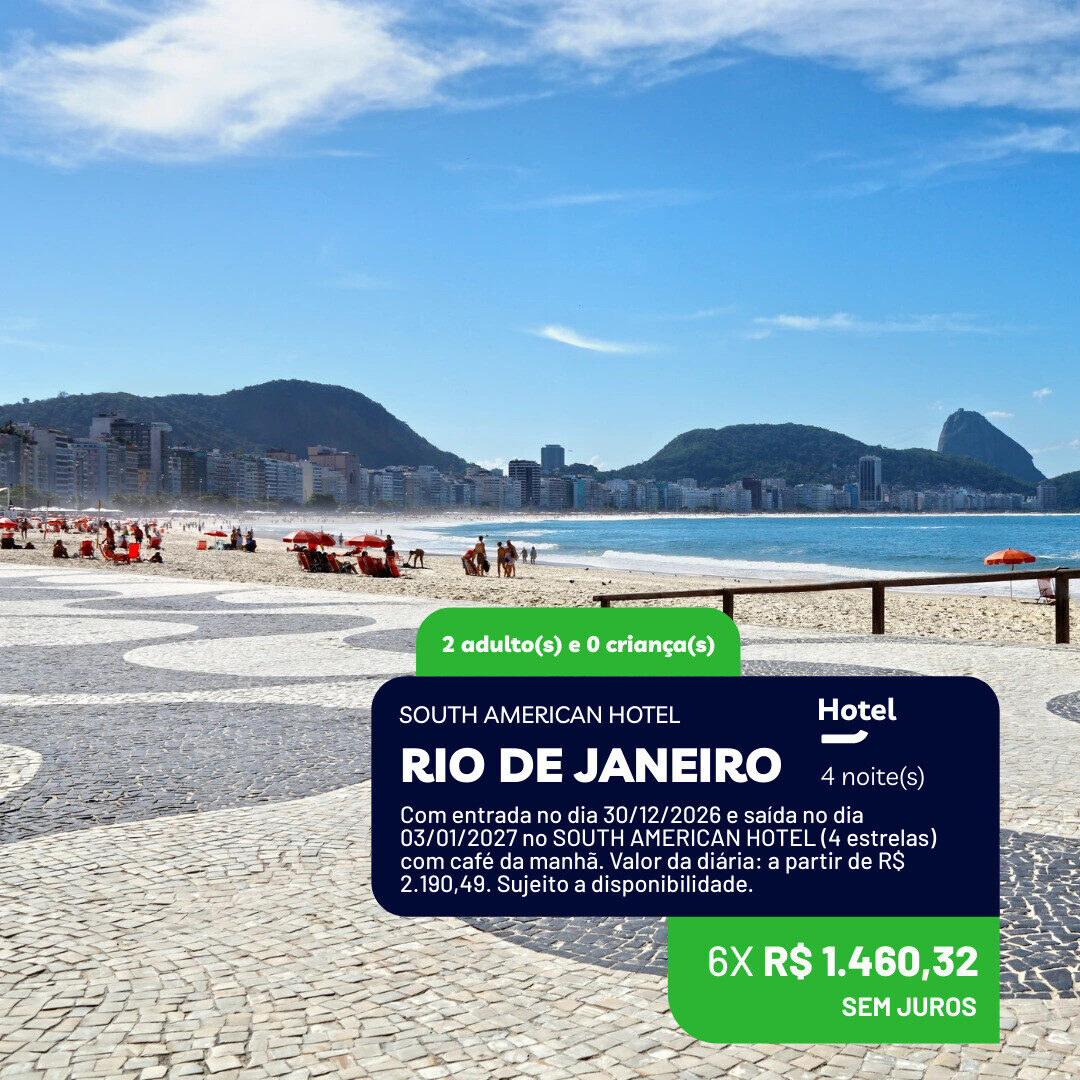 Reveillon em Copacabana - 2 adultos - 4 noites com cafe da manha - 30-12 a 03-01-27