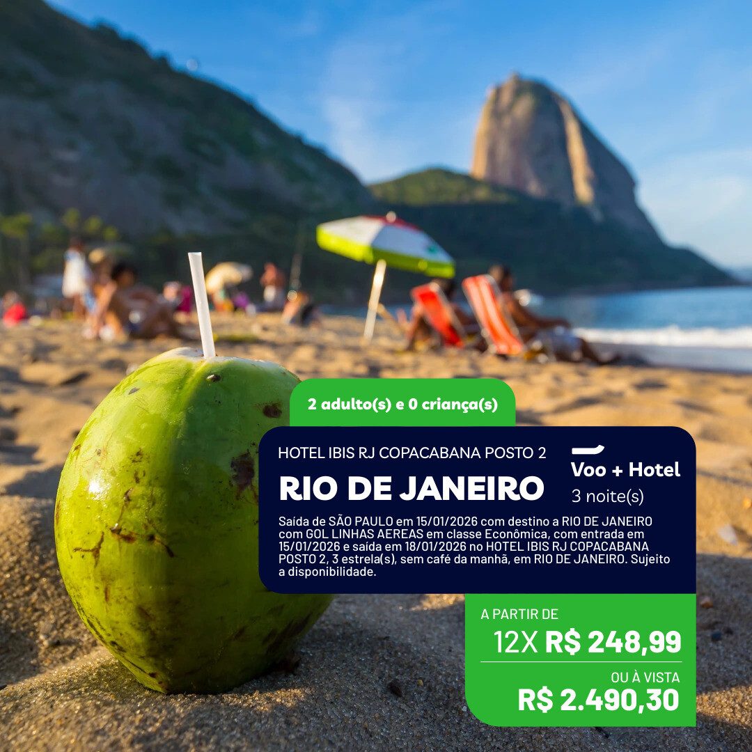 Copacabana - RJ - 2 adultos - 3 noites - Janeiro 2026 - 15-01 a 18-01-26 - Hotel Ibis Copacabana Posto 2