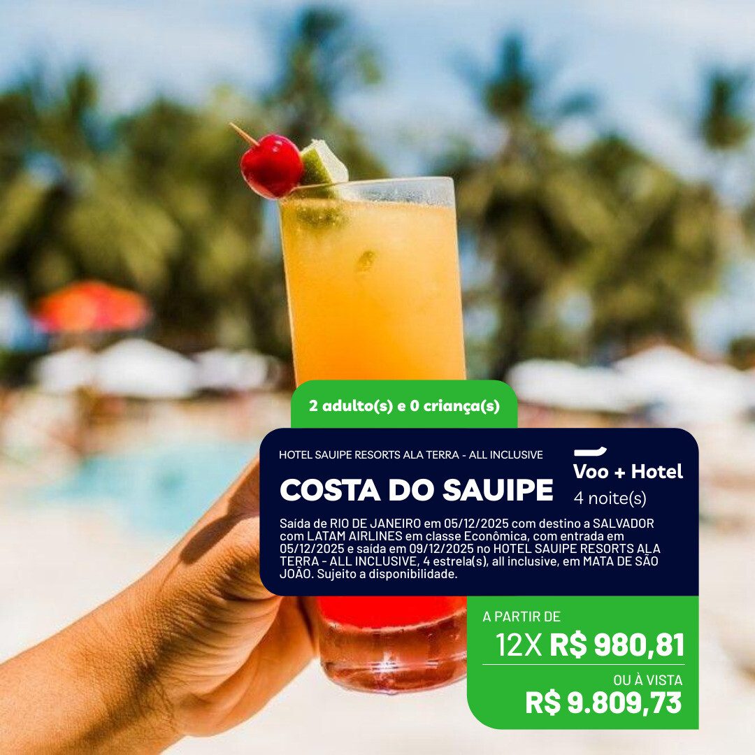 Costa do Sauipe - 2 adultos - 4 noites - Dezembro 2025 - Hotel Sauípe Resorts Ala Terra - All Inclusive
