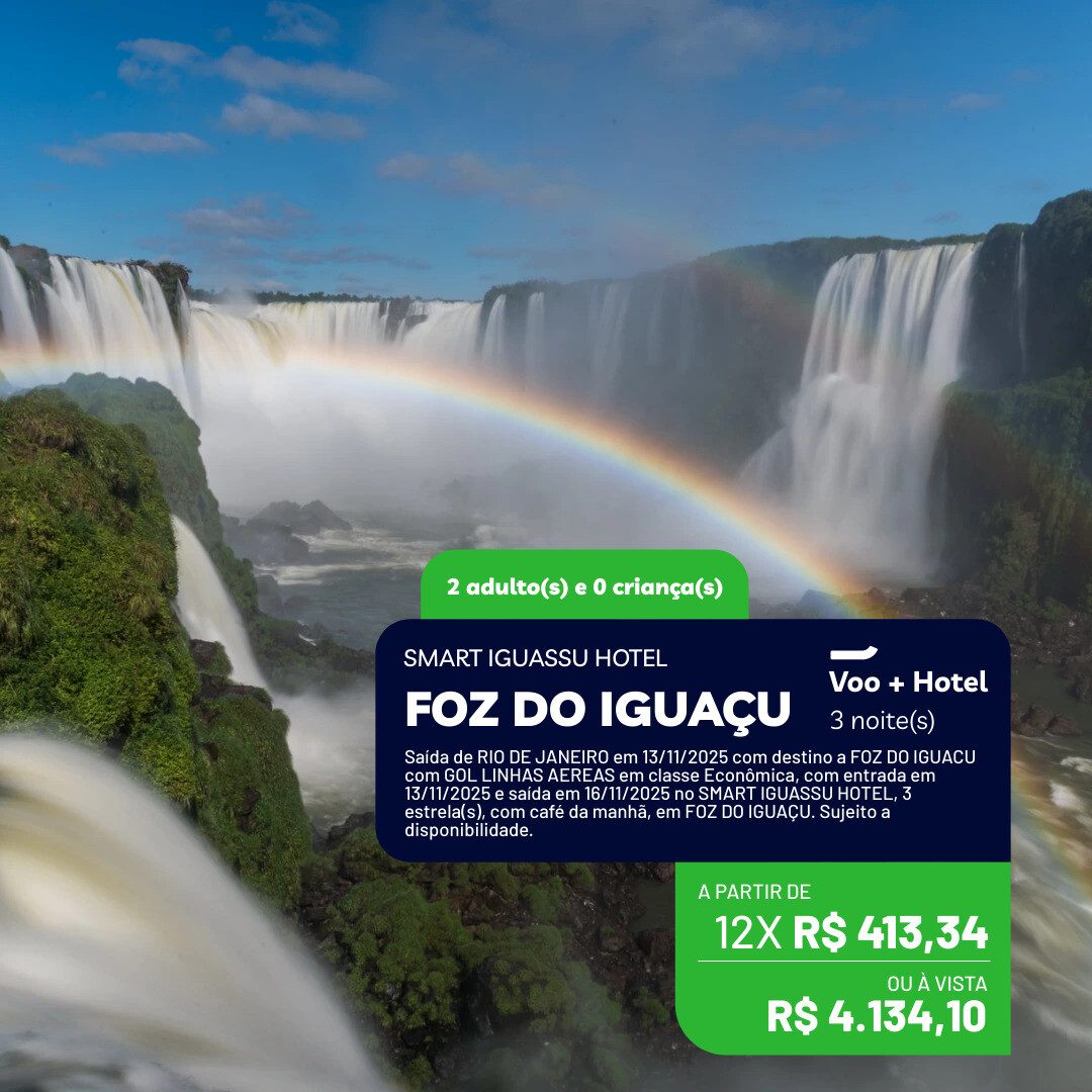 Foz do Iguaçu - 2 adultos - 3 noites - Novembro - 06-11 a 09-11-25 - Hotel Smart Iguaçu