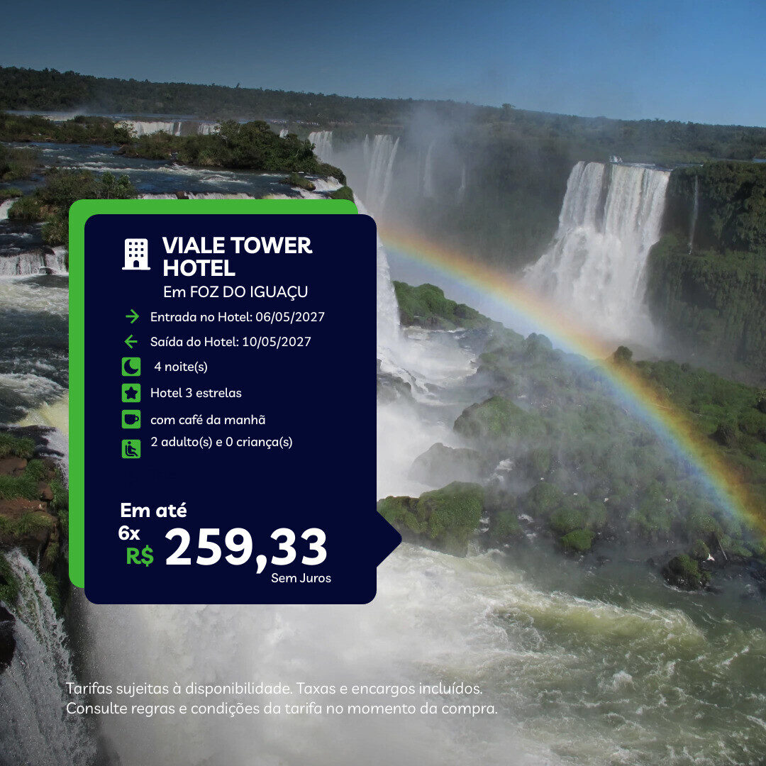 Foz do Iguacu - 2 adultos - 4 noites com cafe da manha- 06-05 a 10-05-27 - Viale Tower Hotel