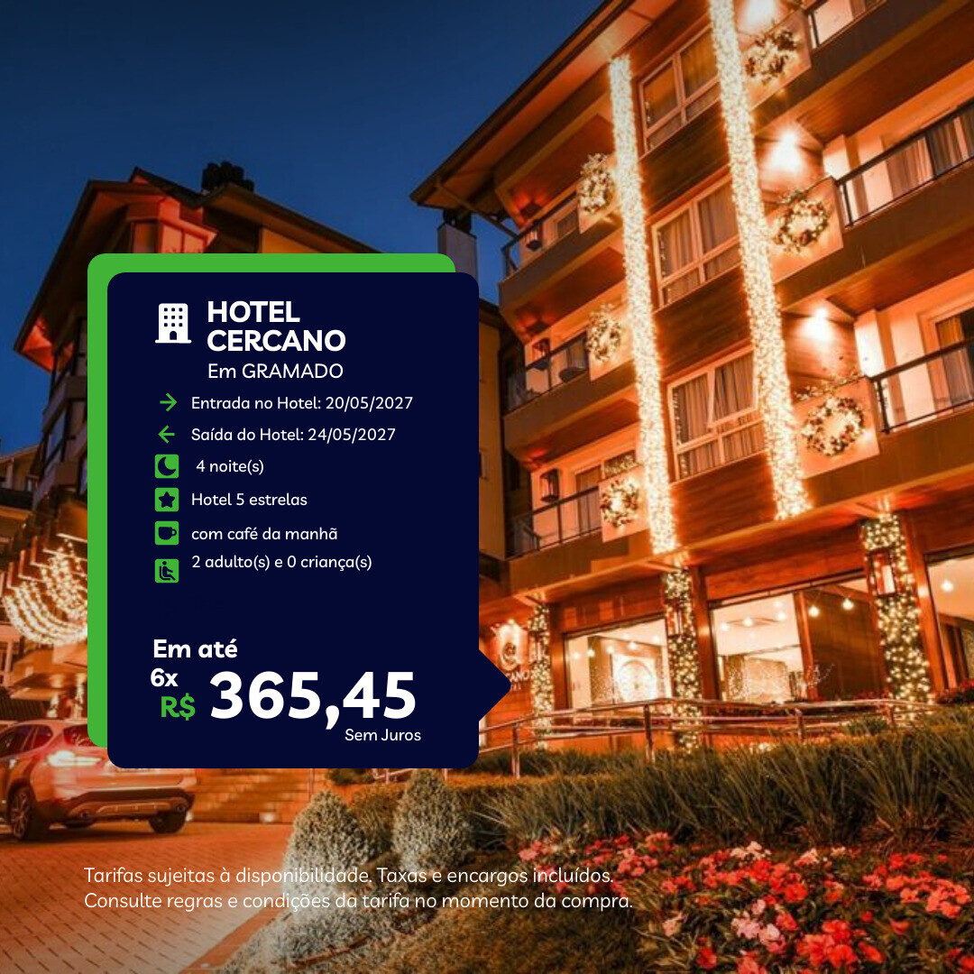 Gramado - 2 adultos - 4 noites com cafe da manha- 20-05 a 24-05-27 - Hotel Cercano