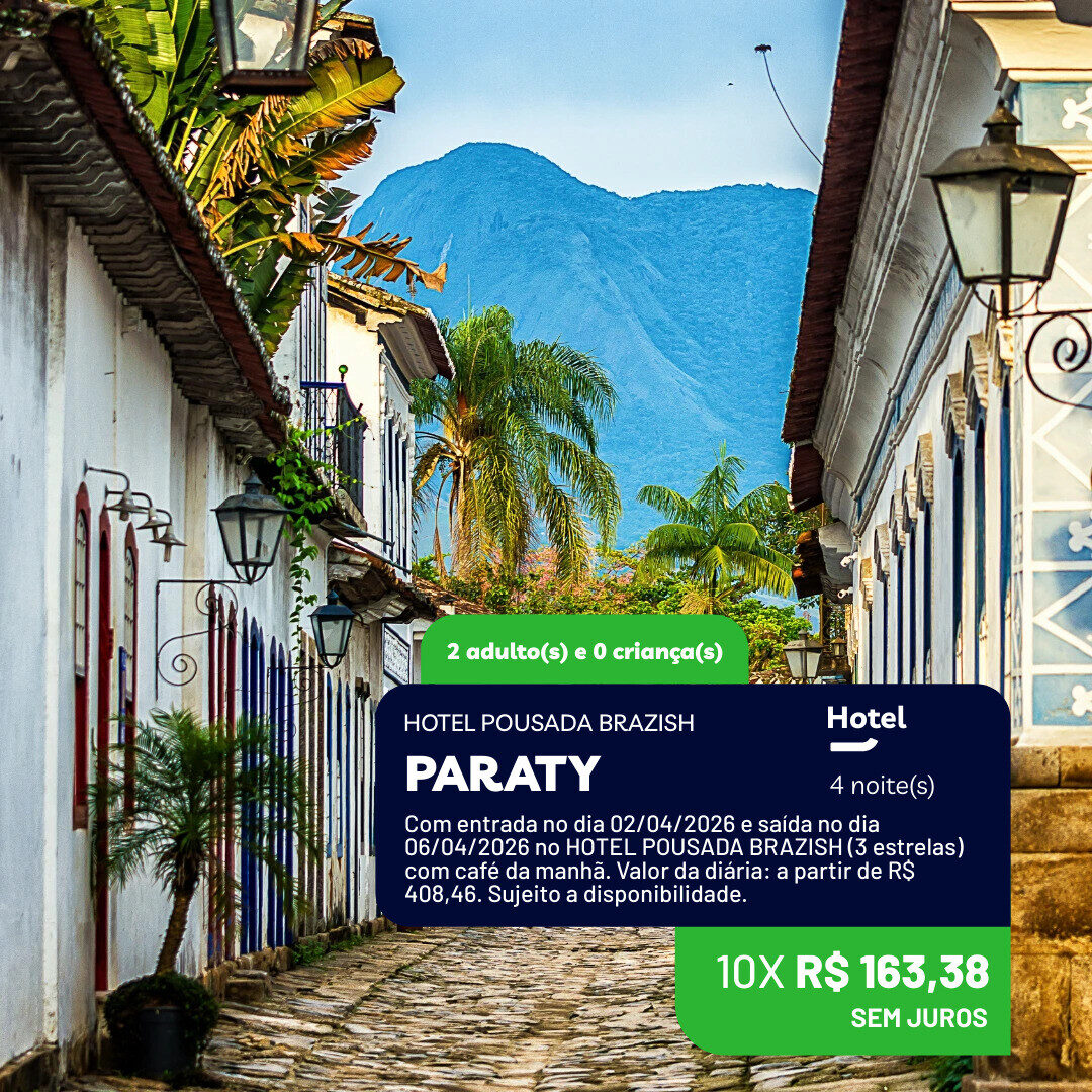 Paraty - RJ - 2 adultos - 4 noites - Feriado Paixao de Cristo - 02-04 a 06-04-26 - Pousada Brazish