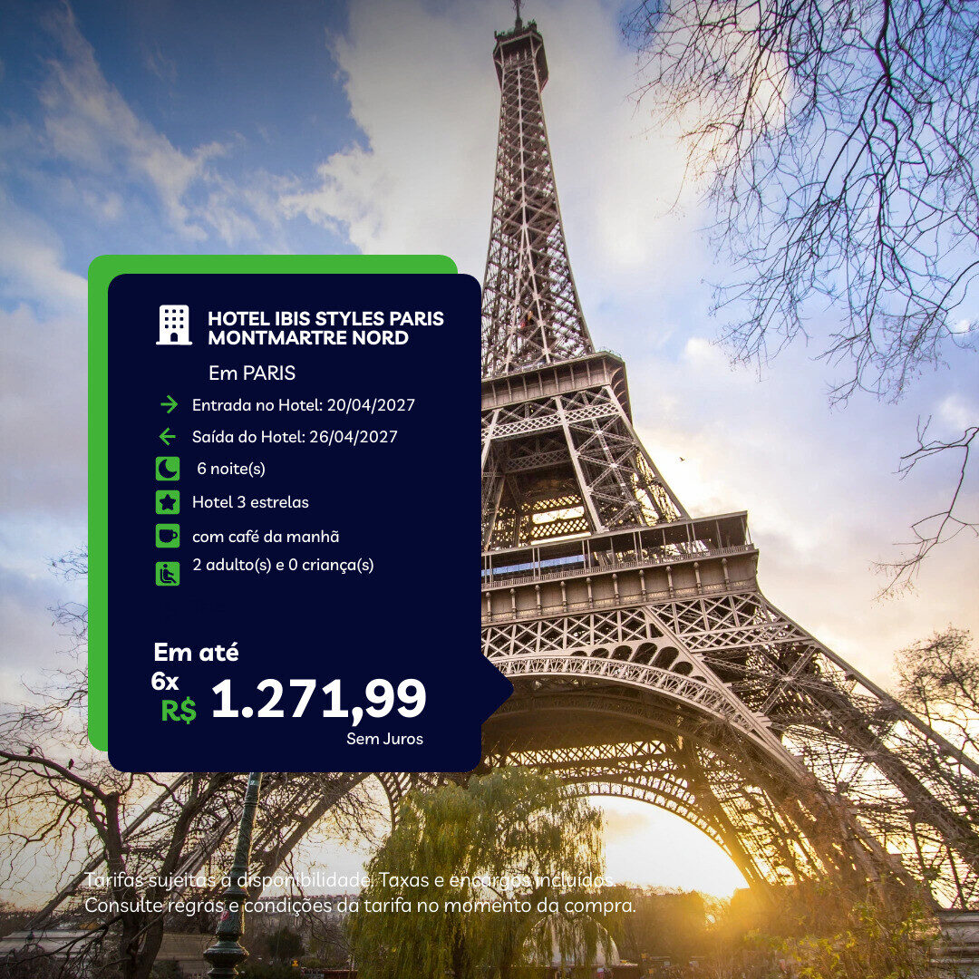 Paris - 2 adultos - 6 noites com cafe da manha - 20-04 a 26-04-27 - Ibis Styles Paris Montmartre Nord