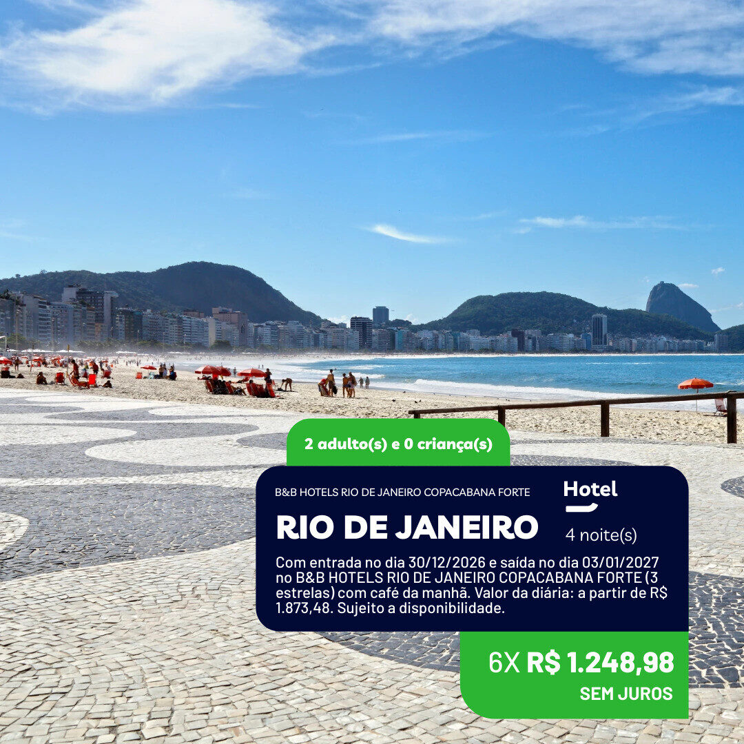 Rio de Janeiro - RJ - 2 adultos - 4 noites com café da manha - 30-12 a 03-01-27 - Réveillon em Copacabana
